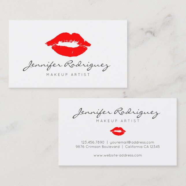 Tarjeta De Visita Cosmética de artista de maquillaje de labios rojos (Anverso / Reverso)