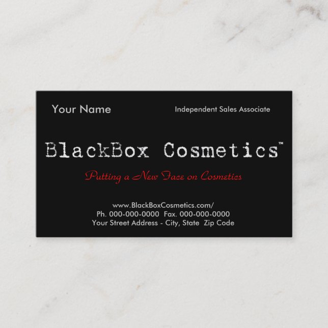 Tarjeta De Visita Cosméticos de la caja negra, ventas independientes (Anverso)
