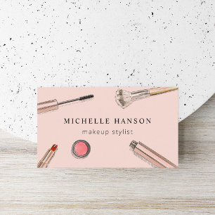 Tarjeta De Visita Cosméticos ilustrados Makeup Stylist Rubor