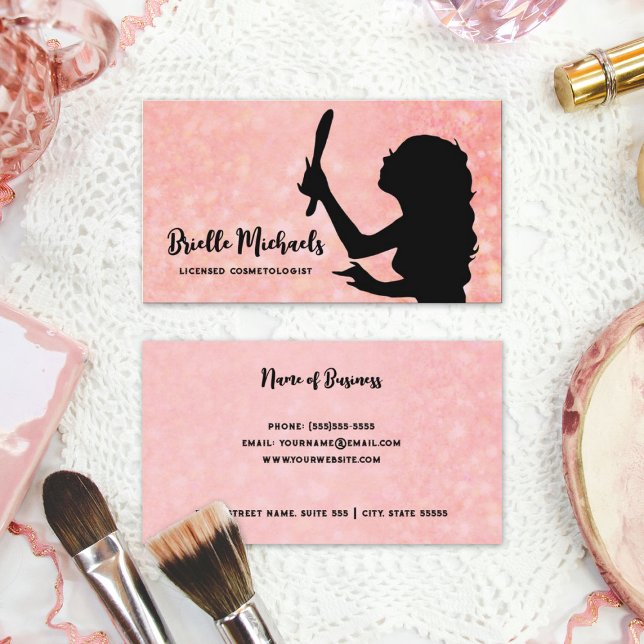 Tarjeta De Visita Cosmetóloga de la artista de maquillaje Niña Rosa (Makeup Artist Pink Girly Girl Cosmetologist Business Cards)