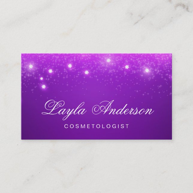 Tarjeta De Visita Cosmetóloga - Parkles Starry de Violet Purple Glam (Anverso)
