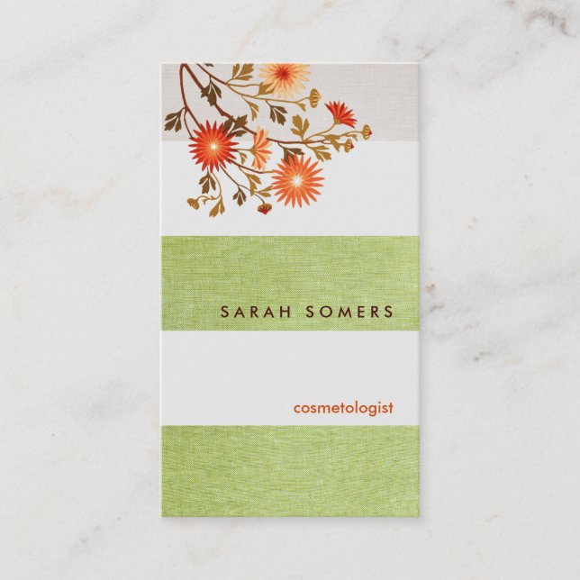 Tarjeta De Visita Cosmetología Belleza natural de línea rayada verde (Anverso)