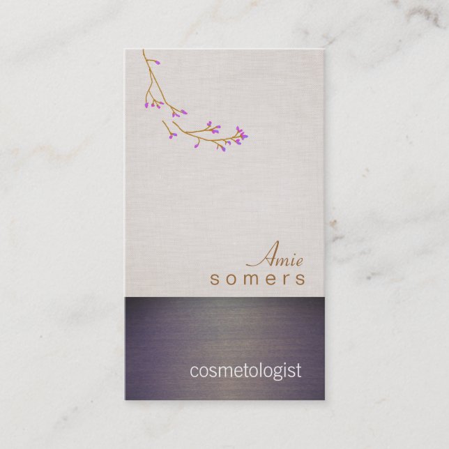 Tarjeta De Visita Cosmetología Lino y Madera Textura Salón (Anverso)