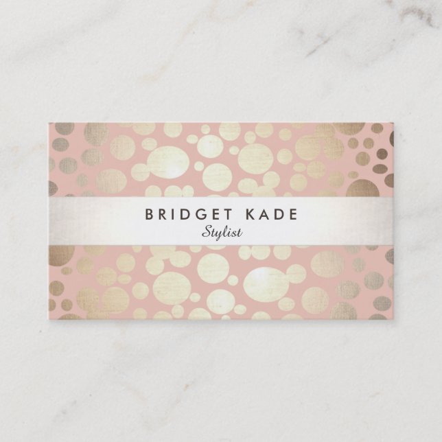 Tarjeta De Visita Cosmetología Salón de Belleza Patrón Oro y Rosa (Anverso)