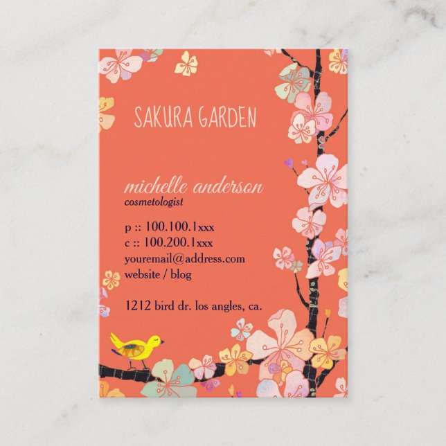 Tarjeta De Visita Cosmetólogo de aves de Sakura (Anverso)