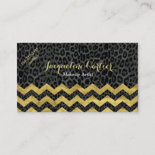 Tarjeta De Visita Cosmetólogo de Black Leopard Chevron
