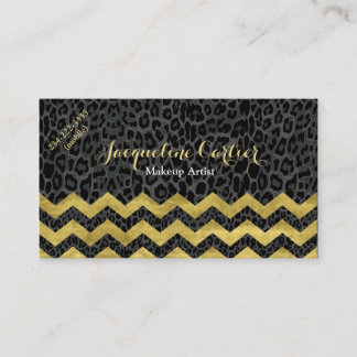 Tarjeta De Visita Cosmetólogo de Black Leopard Chevron