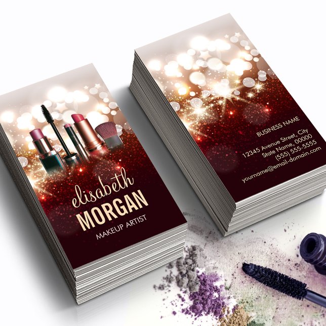 Tarjeta De Visita Cosmetólogo de maquillaje Purpurina brillante Spar (Subido por el creador)