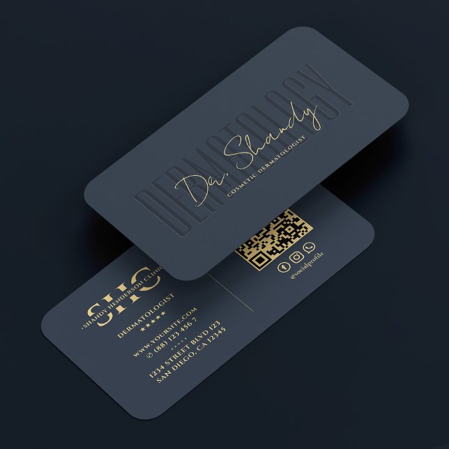 Tarjeta De Visita Cosmetólogo dermatólogo Monograma azul moderno (Dermatologist Cosmetologist Blue Monogram Modern Business Card
)