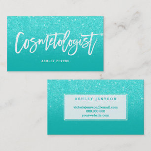 Tarjeta De Visita Cosmetólogo elegante tipografía faux aqua purpurin