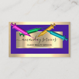 Tarjeta De Visita Cosmetólogo Jeringa Botox B12 QRCode Azul