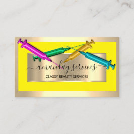 Tarjeta De Visita Cosmetólogo Jeringa Botox B12 QRCode Oro Amarillo