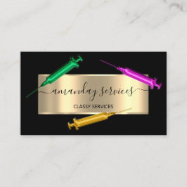 Tarjeta De Visita Cosmetólogo Jeringa Botox B12 QRCode Rosa Negro