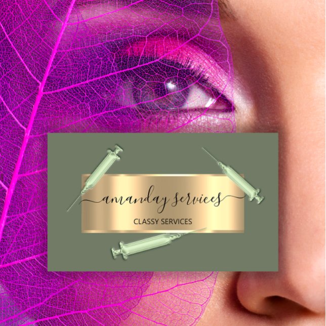 Tarjeta De Visita Cosmetólogo Jeringa Botox B12 QRCode Verde (Cosmetologist Syringe Botox B12 QRCode Green Business Card)