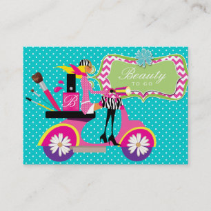 Tarjeta De Visita Cosmetólogo maquillador Chica Scooter Dots 2