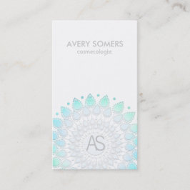 Tarjeta De Visita Cosmetólogo Ornate Leaf Motif Blanco Moderno