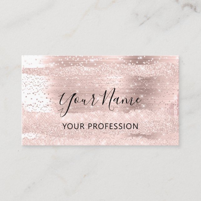 Tarjeta De Visita Cosmetólogo Rosa de maquillaje Confetti Strokes (Anverso)