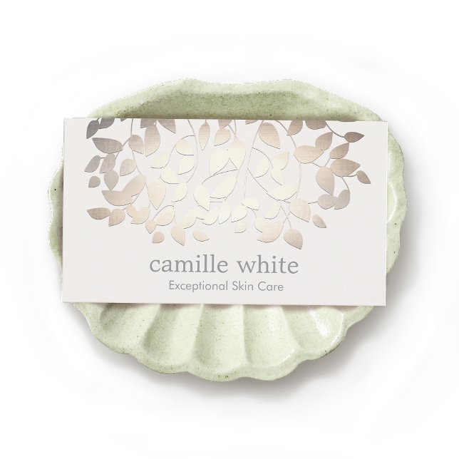 Tarjeta De Visita Cosmetology Faux Gold Leaves Spa (Subido por el creador)