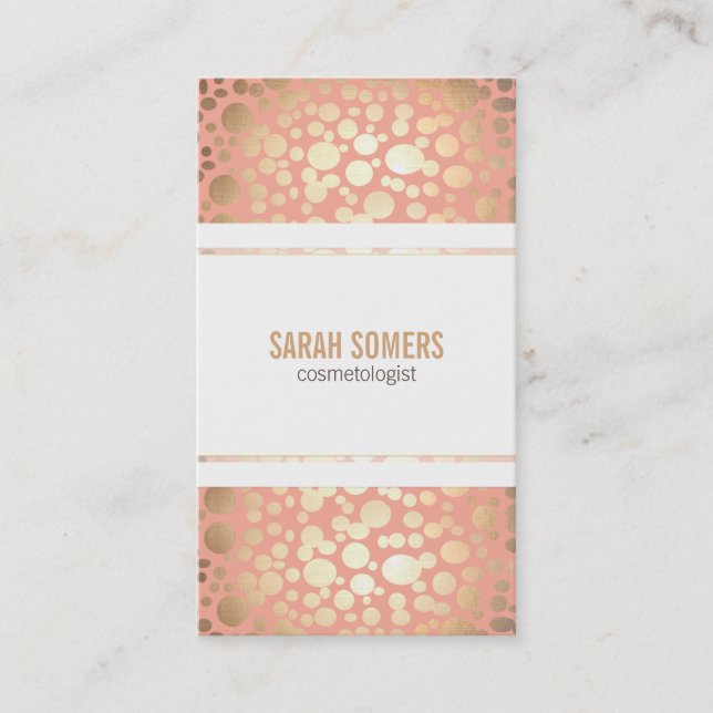Tarjeta De Visita Cosmetology Faux Gold Peach Coral (Anverso)