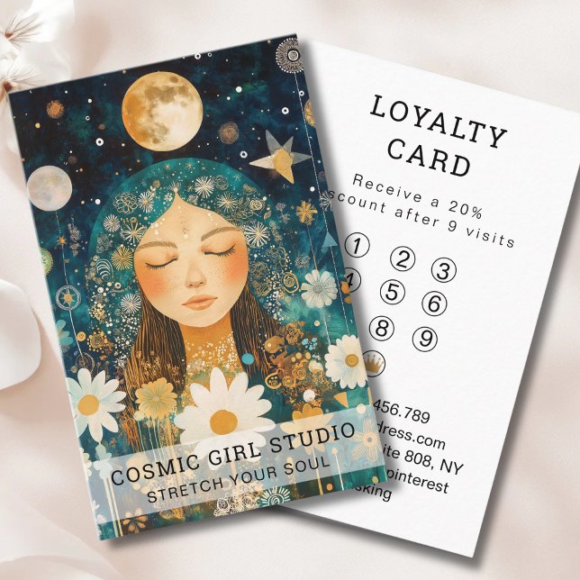 Tarjeta De Visita Cosmic Girl Boho Moon Salon Loyalty (Cosmic Girl Boho Moon Salon Loyalty Business Card)