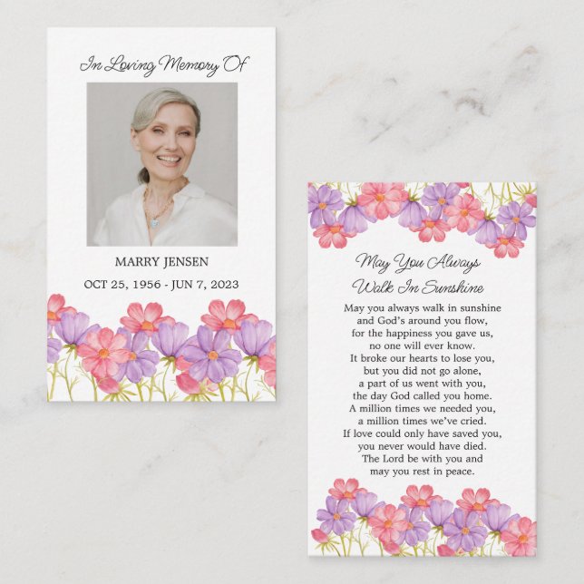 Tarjeta De Visita Cosmos Memorial Photo Funeral Prayer Card (Anverso / Reverso)