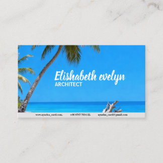 Tarjeta De Visita Costa Turquesa: Palmeras y Madera Desgastada