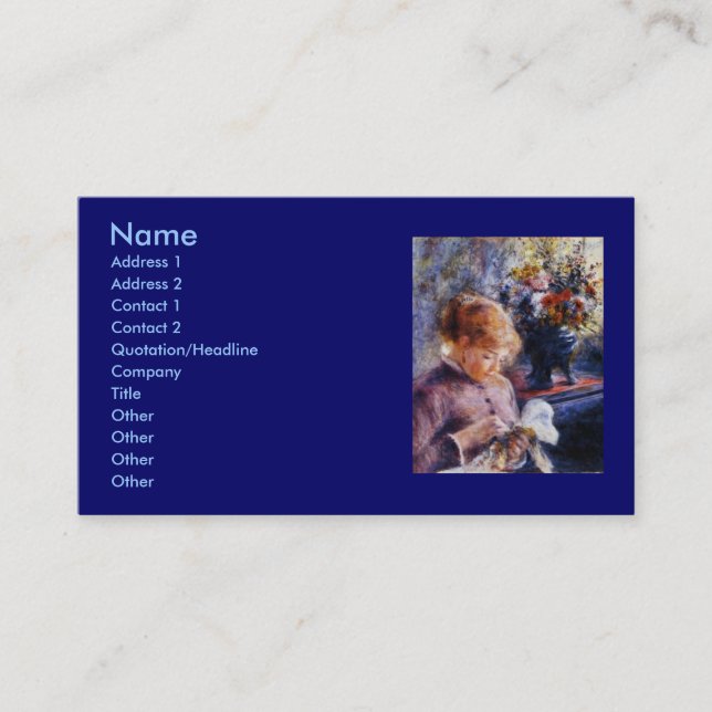 Tarjeta De Visita Costura de la mujer joven de Renoir (Anverso)