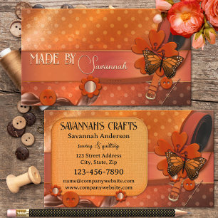 Tarjeta De Visita Costura Quilting Naranja Arte