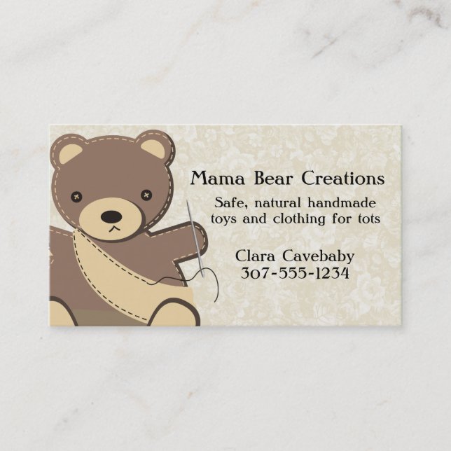 Tarjeta De Visita Costurera del oso de peluche que cose los juguetes (Anverso)