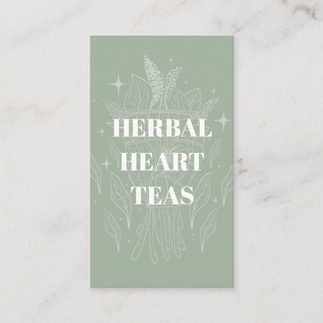 Tarjeta De Visita Cosy Sage Green Herbal Tea Shop Herb Bundle (Anverso)