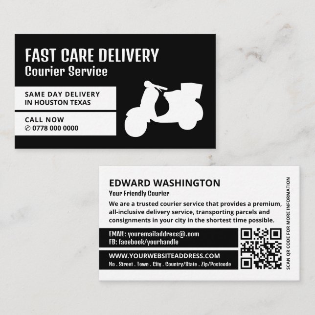 Tarjeta De Visita Courier Moped Design, servicio de mensajería (Anverso / Reverso)