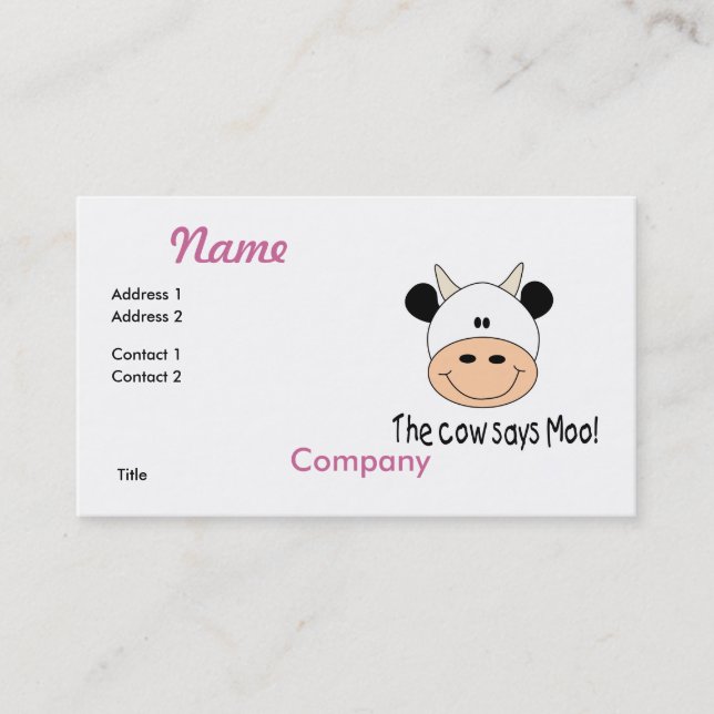Tarjeta De Visita Cow Dice Moo (Anverso)