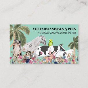 Tarjeta De Visita Cow Sheep Dog Cat Bird Rabbit Duck Green Palm