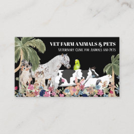 Tarjeta De Visita Cow Sheep Dog Cat Bird Rabbit Duck Paleta Black