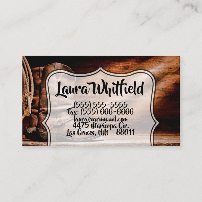 Tarjeta De Visita Cowboy Boots Barn Wood Rustic Countic (Anverso)