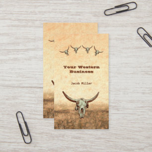 Tarjeta De Visita Cowboy Cow Bull Skull De Rústico Occidental