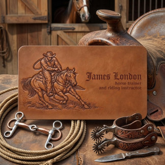 Tarjeta De Visita Cowboy Leather Rustic Horse Trainer Business Card