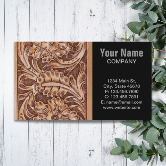 Tarjeta De Visita cowboy patrón de país occidental de cuero con herr (cowboy western country pattern tooled leather business card)
