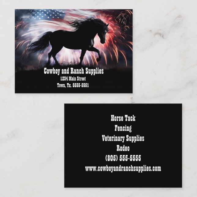 Tarjeta De Visita Cowboy Ranch Horse Tack Fence Patriotic (Anverso / Reverso)