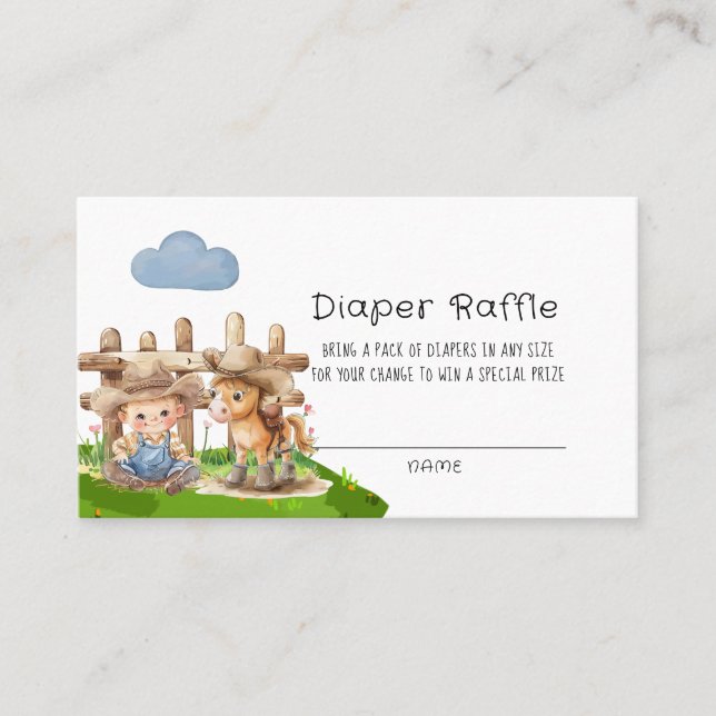 Tarjeta De Visita Cowboy y su pony Horse Boy Diaper Raffle (Anverso)