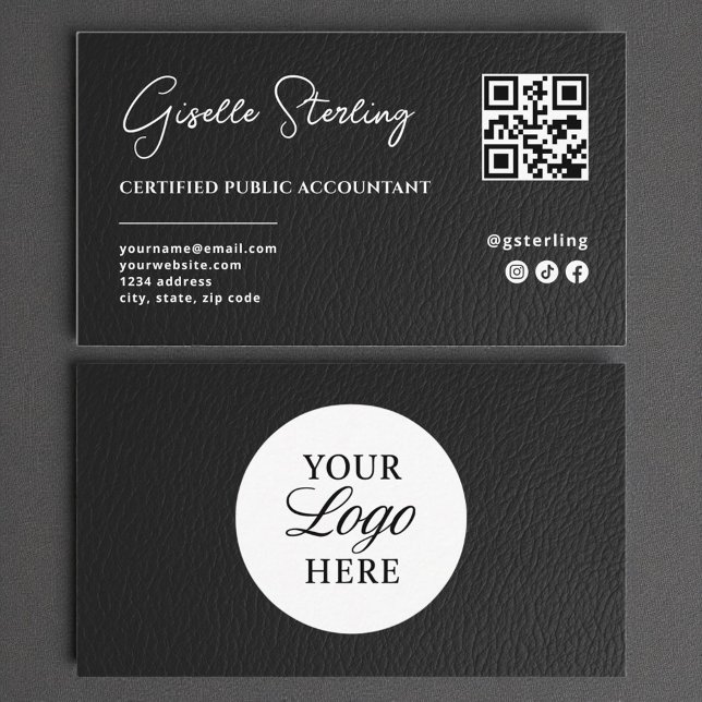 Tarjeta De Visita CPA Tax Accountant Preparer QR Code Faux Leather (Subido por el creador)