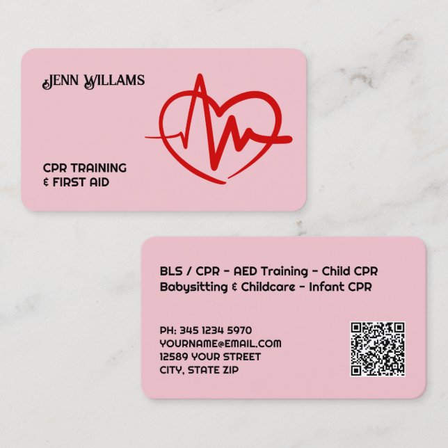 Tarjeta De Visita CPR Instructor Custom QR (Anverso / Reverso)
