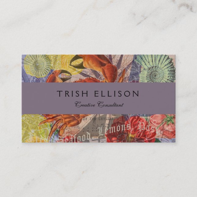 Tarjeta De Visita Crab Nautical Beach Art (Anverso)