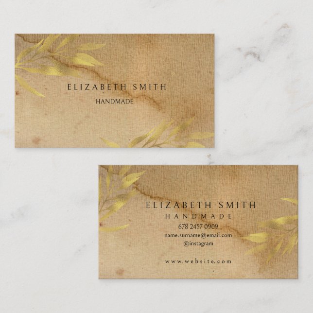 Tarjeta De Visita Craft Texture Gold Rustic Business Card (Anverso / Reverso)