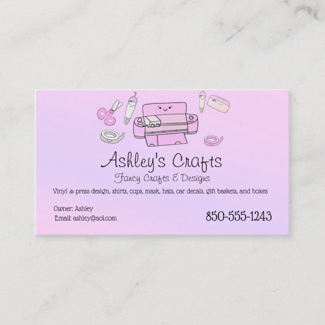 Tarjeta De Visita Craft Vinyl Silueta rosa y púrpura o Cricut  (Anverso)