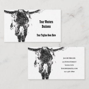 Tarjeta De Visita Cráneo De Toro Rústico Blanco Y Negro Occidental