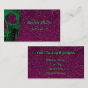 Tarjeta De Visita Cráneo gótico Artista de tatuaje floral verde ne
