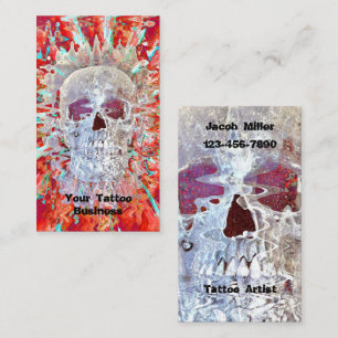 Tarjeta De Visita Cráneo gótico Rojo Verde azulado Surreal Arte Psic