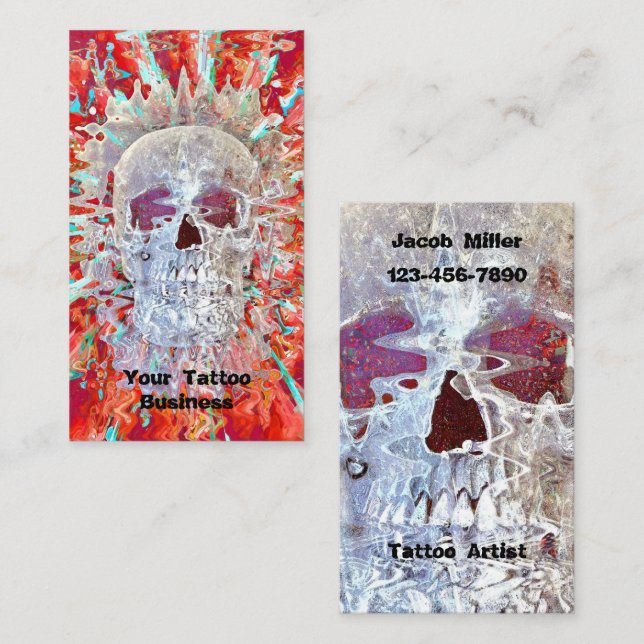 Tarjeta De Visita Cráneo gótico Rojo Verde azulado Surreal Arte Psic (Anverso / Reverso)