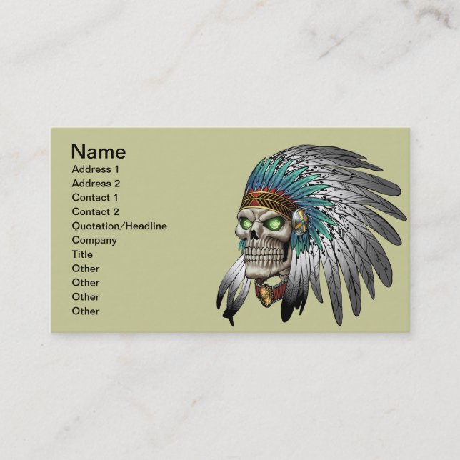 Tarjeta De Visita Cráneo gótico tribal indio del nativo americano (Anverso)